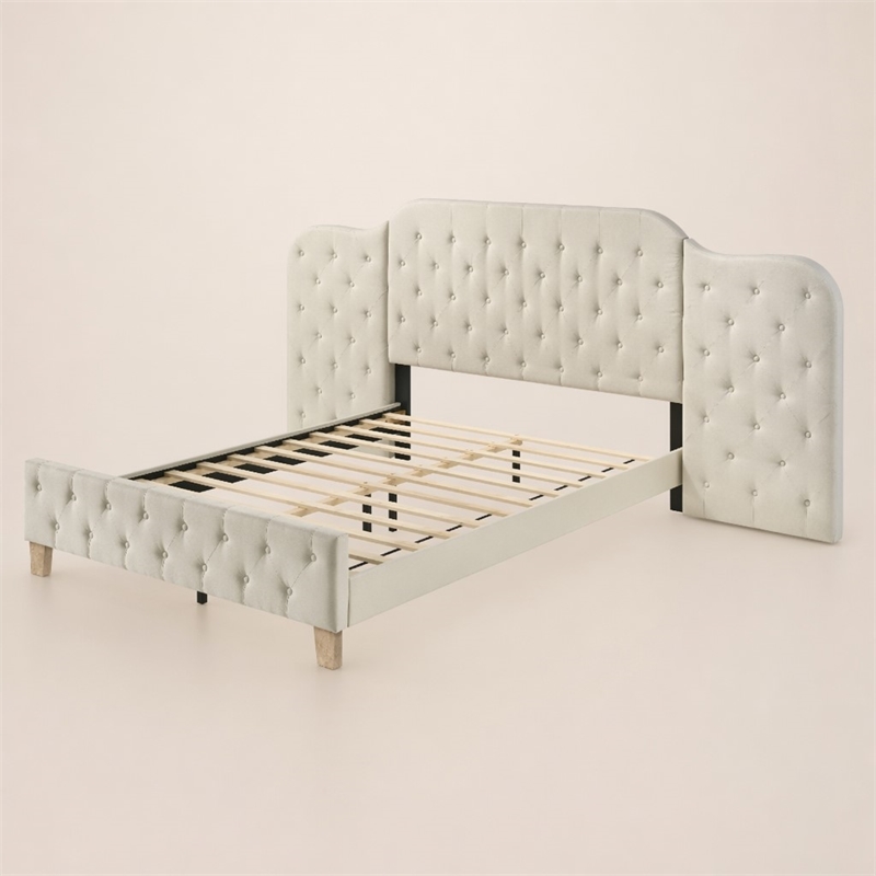 Bowery Hill Contemporary Upholstered Queen Wall Bed in Beige Fabric