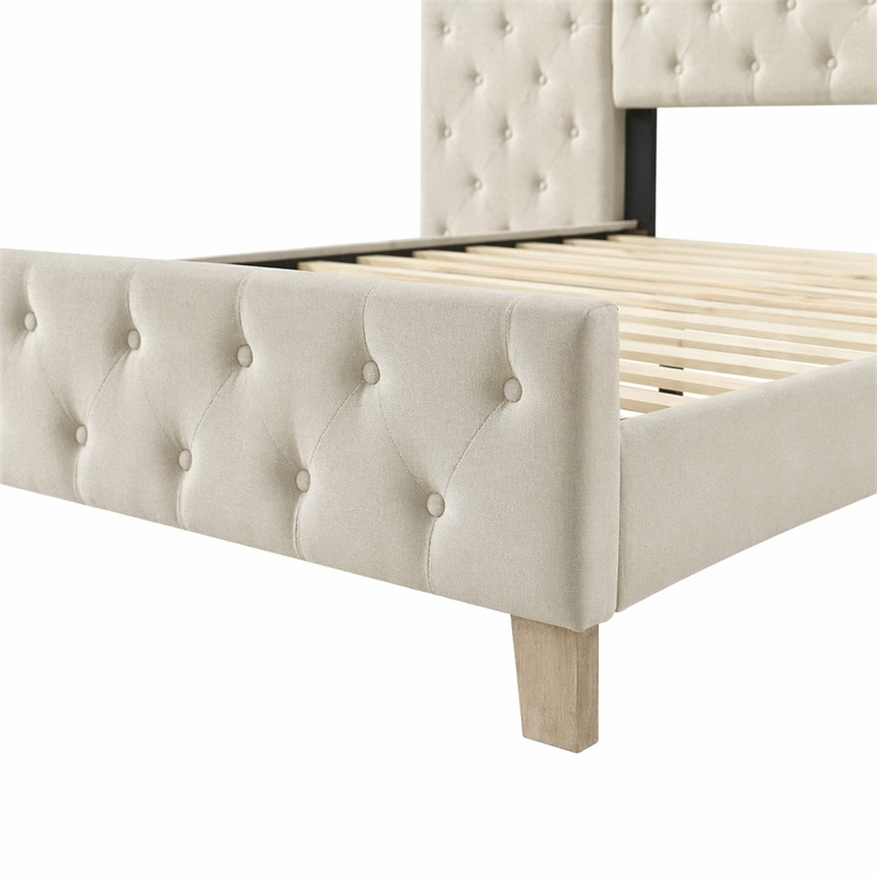 Bowery Hill Contemporary Upholstered Queen Wall Bed in Beige Fabric
