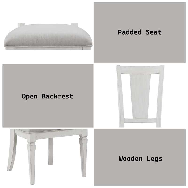 Bowery Hill Wood/Fabric Side Chairs in Weathered White Light Gray (Set of 2)