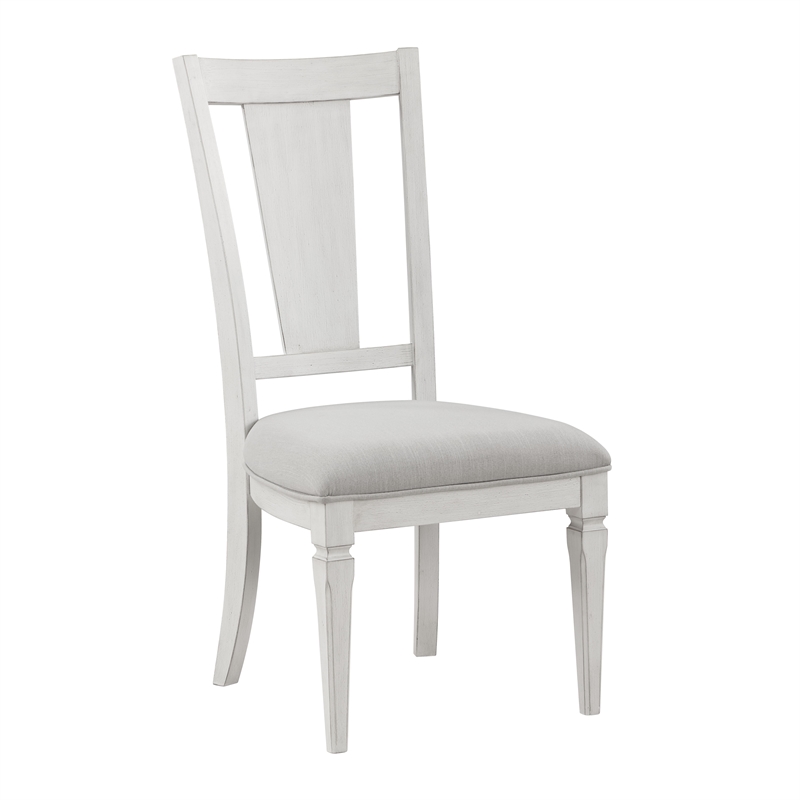 Bowery Hill Wood/Fabric Side Chairs in Weathered White Light Gray (Set of 2)