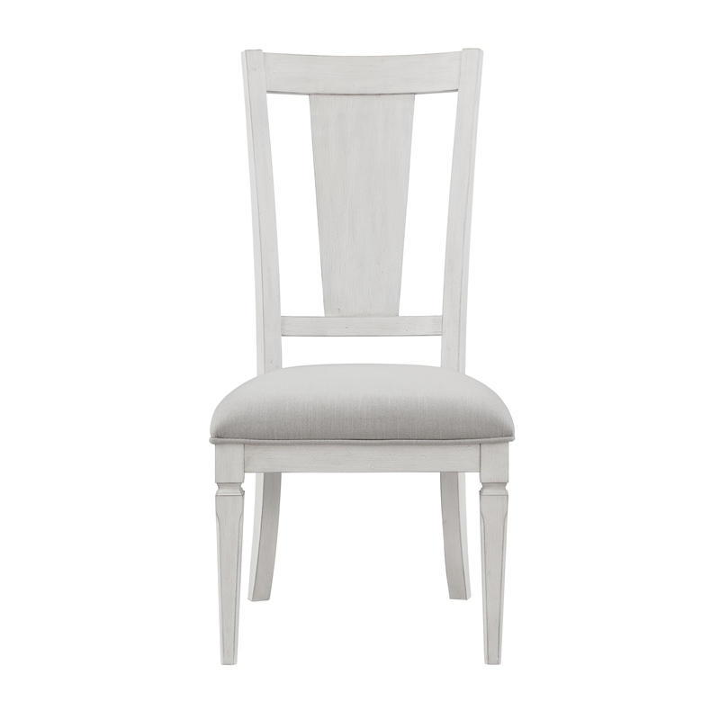 Bowery Hill Wood/Fabric Side Chairs in Weathered White Light Gray (Set of 2)