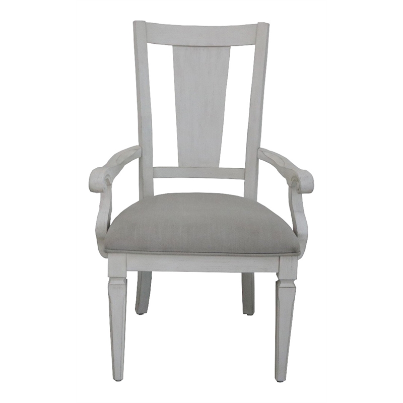 Bowery Hill Fabric/Wood Arm Chairs in Weathered White Light Gray (Set of 2)