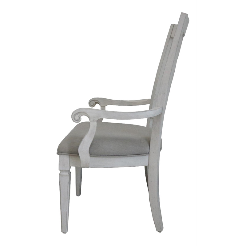 Bowery Hill Fabric/Wood Arm Chairs in Weathered White Light Gray (Set of 2)