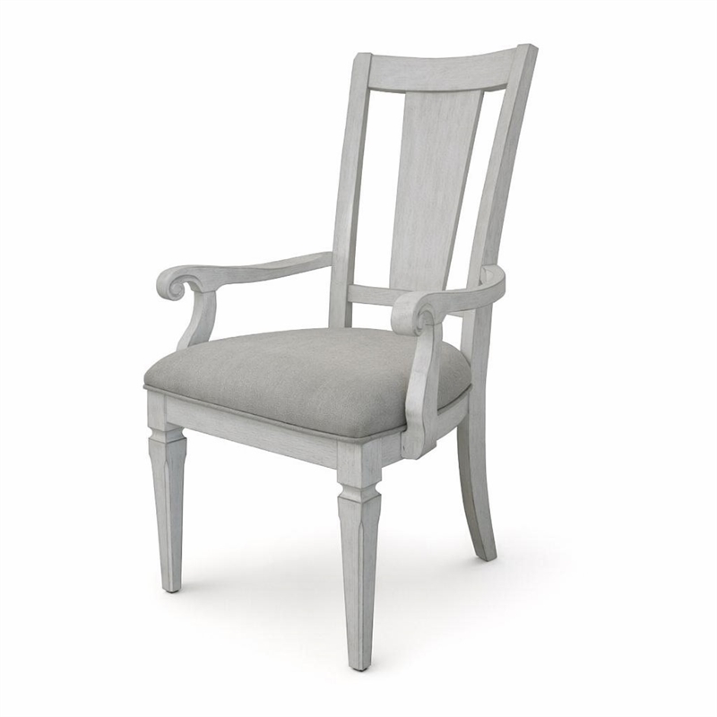 Bowery Hill Fabric/Wood Arm Chairs in Weathered White Light Gray (Set of 2)