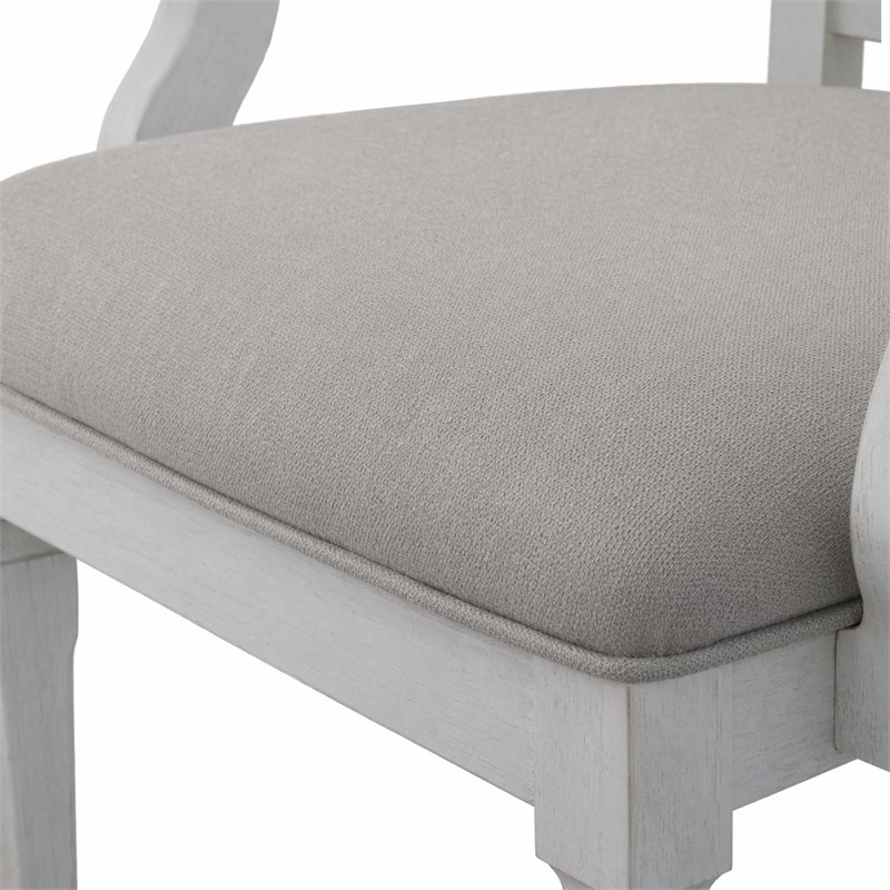 Bowery Hill Fabric/Wood Arm Chairs in Weathered White Light Gray (Set of 2)