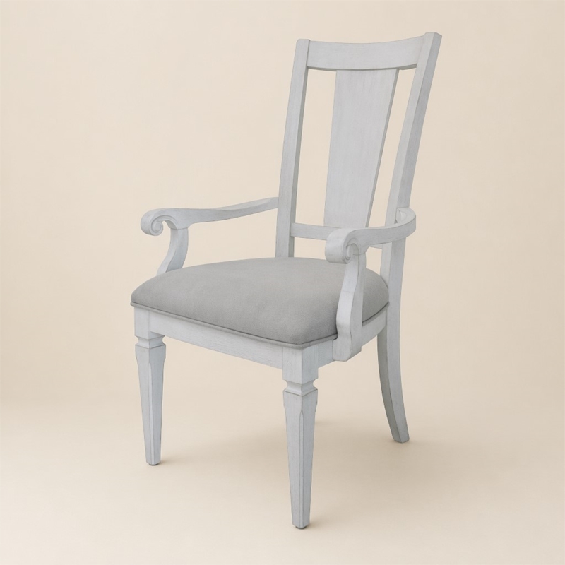 Bowery Hill Fabric/Wood Arm Chairs in Weathered White Light Gray (Set of 2)