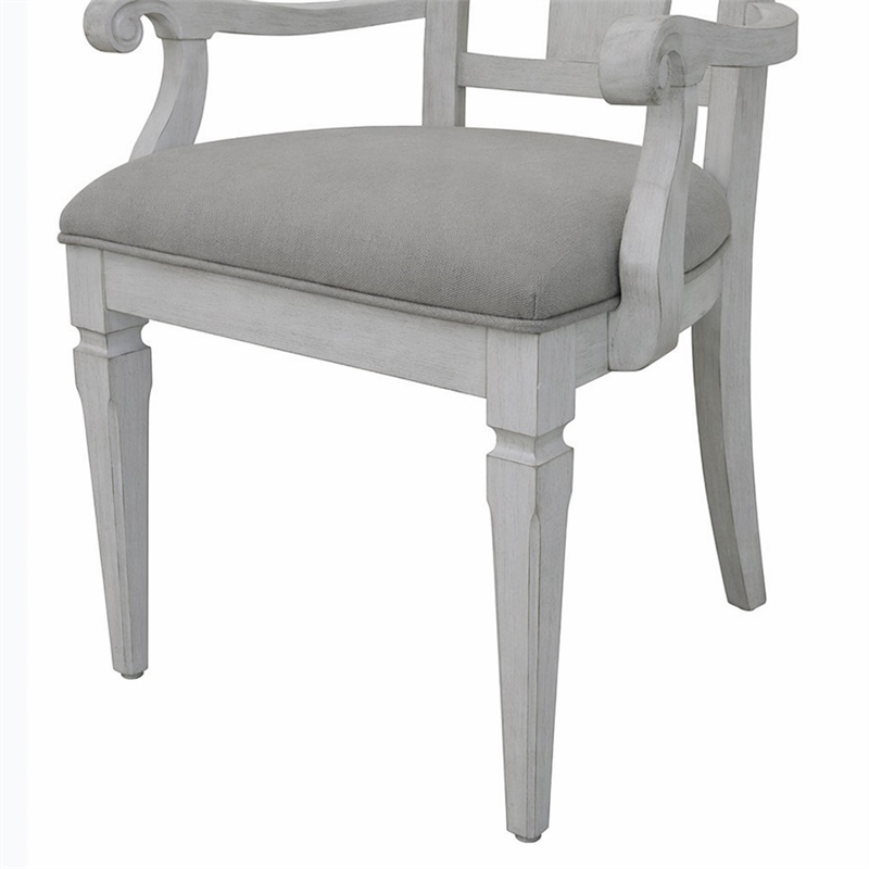 Bowery Hill Fabric/Wood Arm Chairs in Weathered White Light Gray (Set of 2)