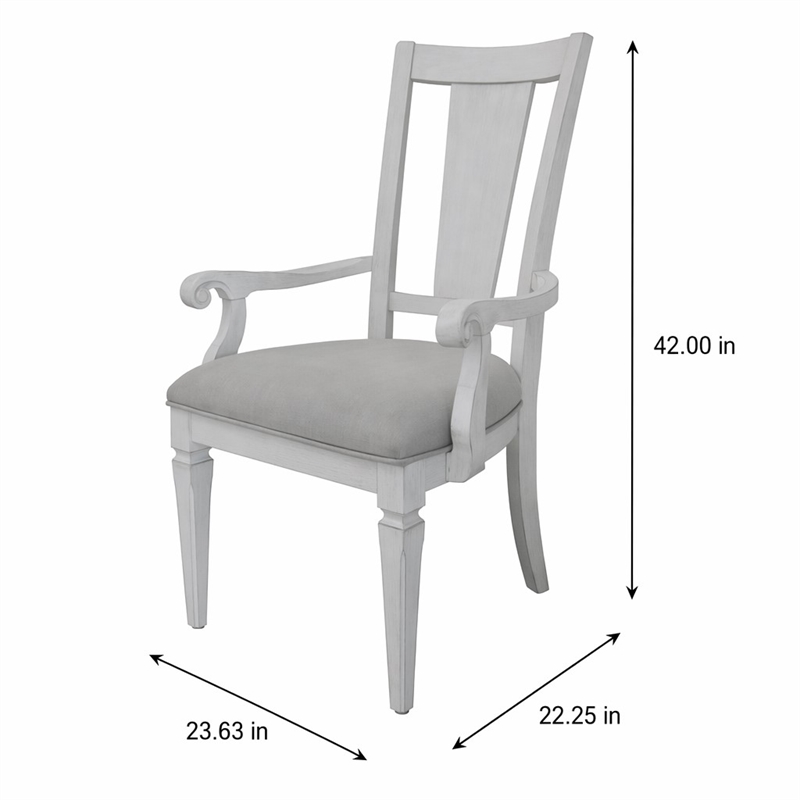 Bowery Hill Fabric/Wood Arm Chairs in Weathered White Light Gray (Set of 2)