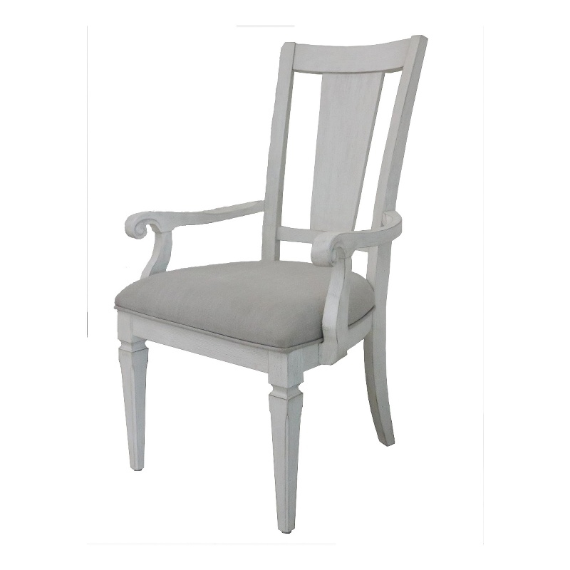 Bowery Hill Fabric/Wood Arm Chairs in Weathered White Light Gray (Set of 2)