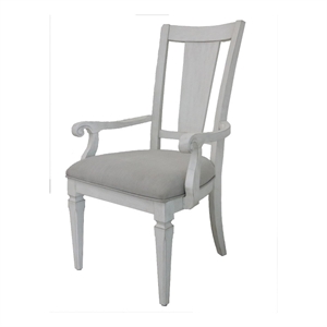 Bowery Hill Fabric/Wood Arm Chairs in Weathered White Light Gray (Set of 2)