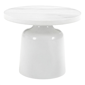 Bowery Hill 22&quot Round End Table with Marble Top in White Finish