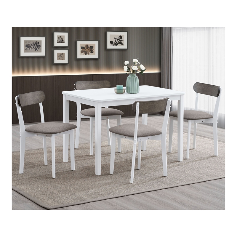 Bowery Hill 5-Piece Wood/Fabric Dining Set in Brown and White