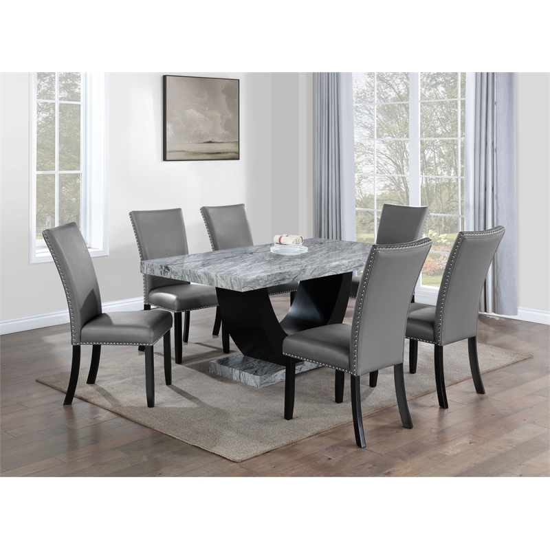 Bowery Hill Rectangular Dining Table with Engineered Stone Top in Gray