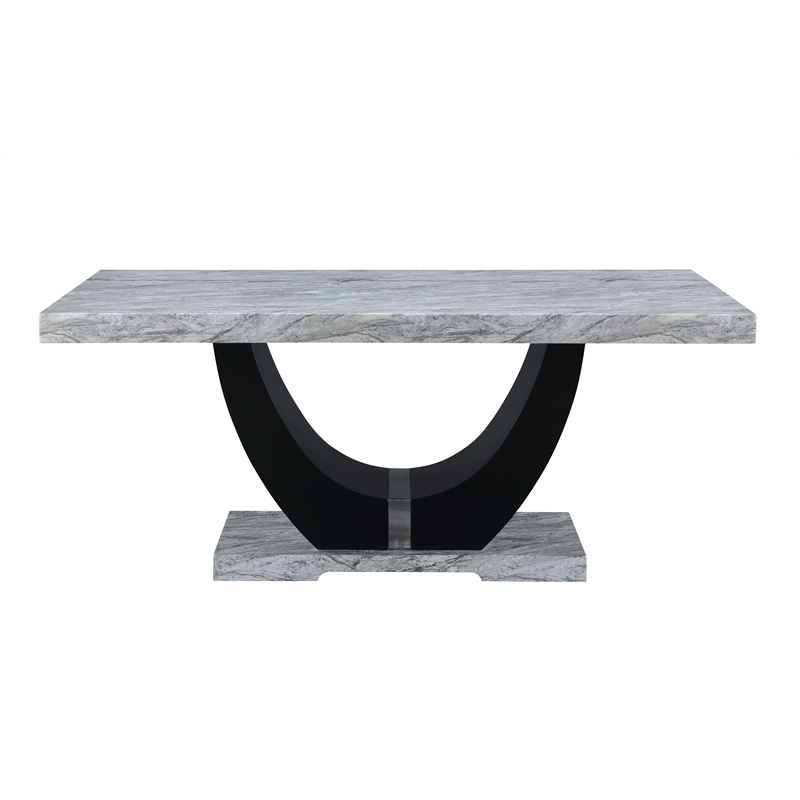 Bowery Hill Rectangular Dining Table with Engineered Stone Top in Gray