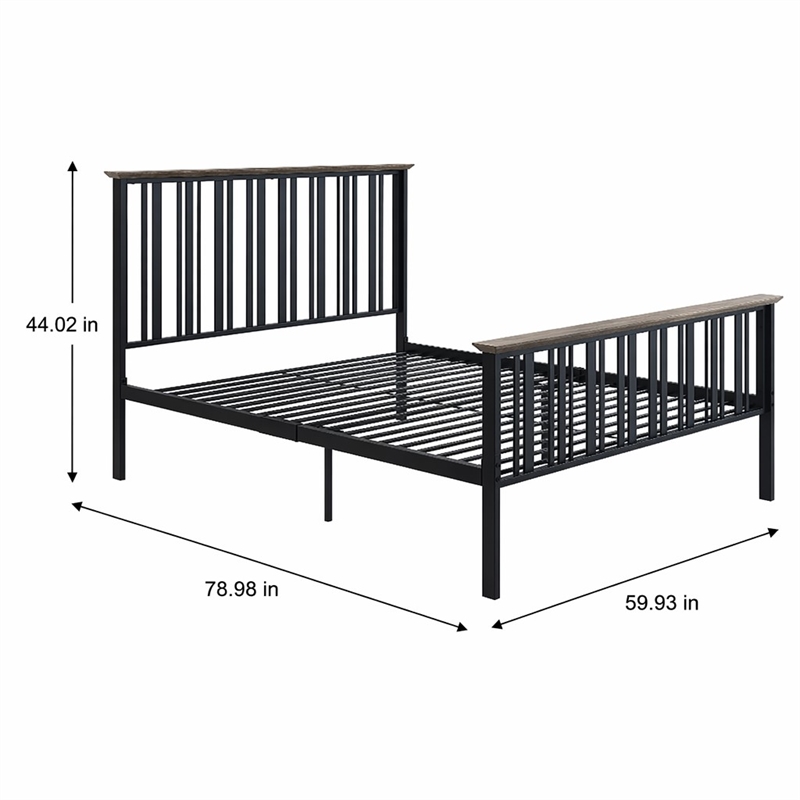 Bowery Hill Transitional Metal & Wood Full Bed in Black & Antique Oak