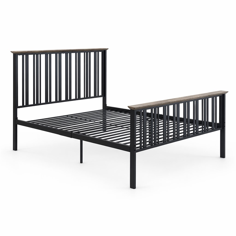 Bowery Hill Transitional Metal & Wood Full Bed in Black & Antique Oak