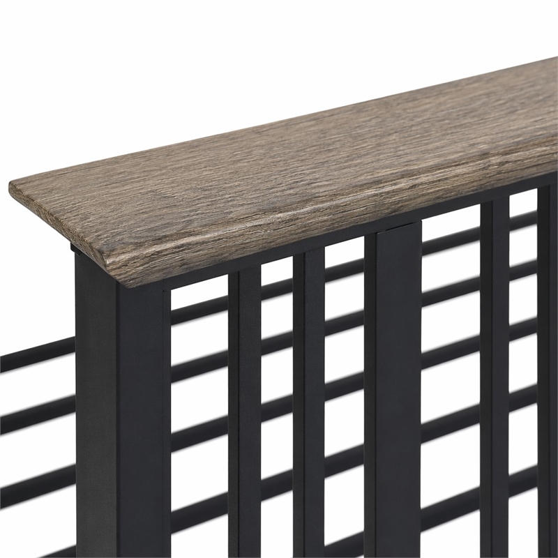 Bowery Hill Transitional Metal & Wood Full Bed in Black & Antique Oak