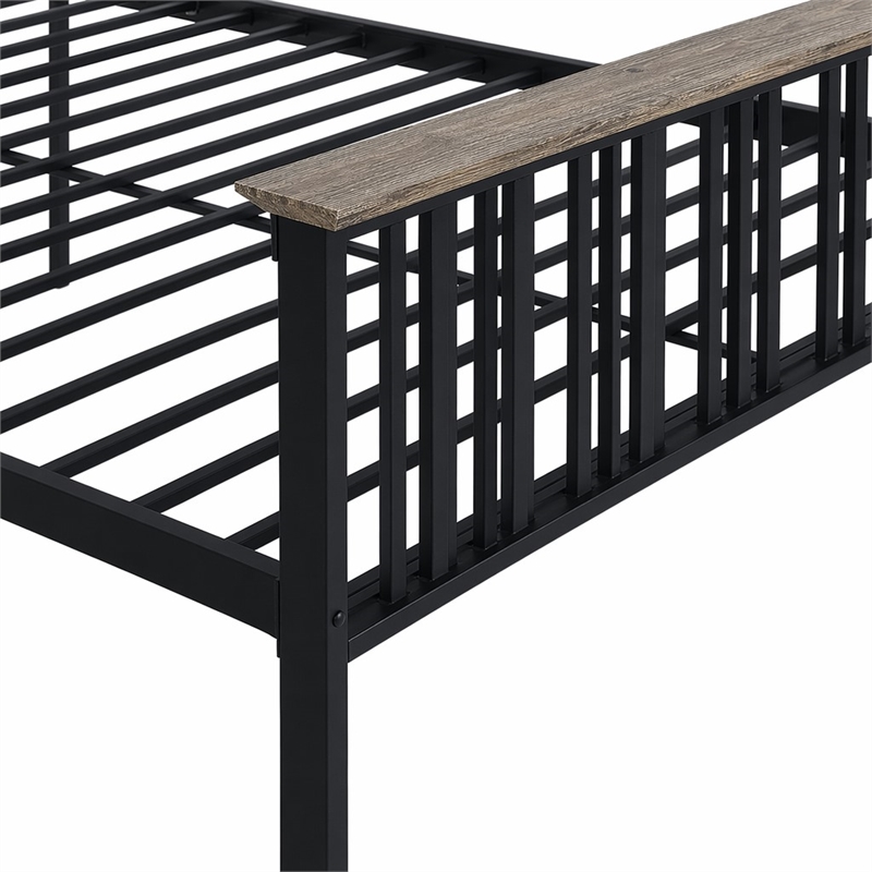 Bowery Hill Transitional Metal & Wood Full Bed in Black & Antique Oak