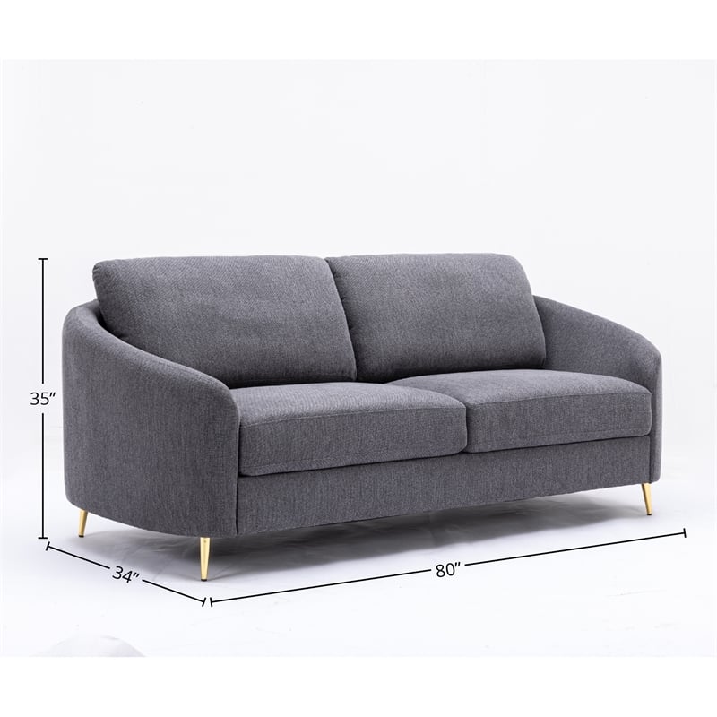 Bowery Hill Linen Fabric Sofa with Metal Legs in Gray and Gold