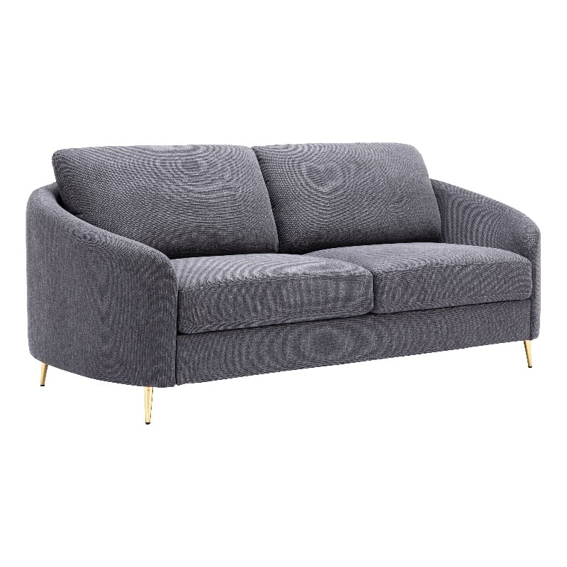 Bowery Hill Linen Fabric Sofa with Metal Legs in Gray and Gold