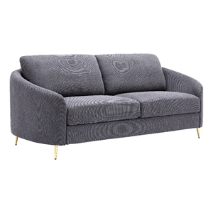 Bowery Hill Linen Fabric Sofa with Metal Legs in Gray and Gold
