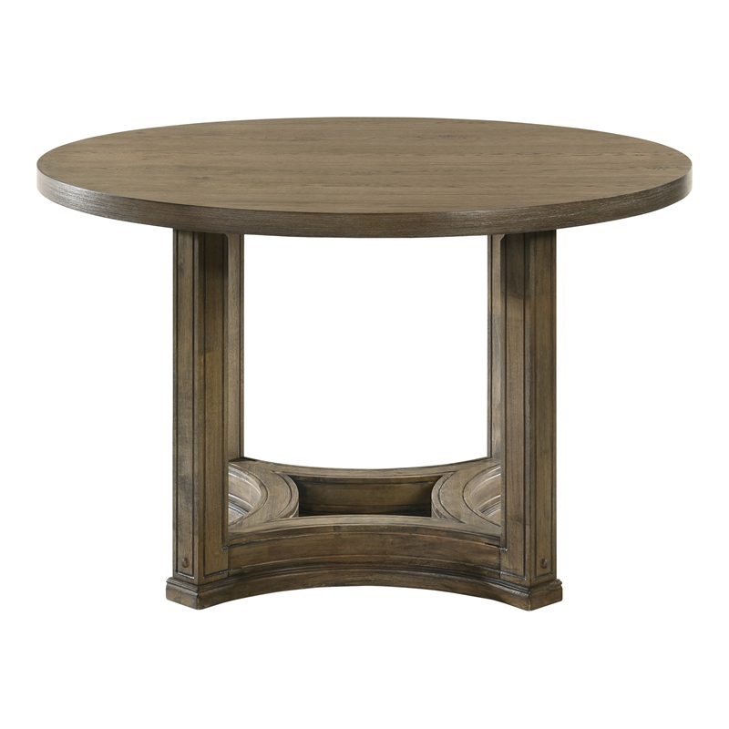 Bowery Hill Round Wood Dining Table in Weathered Oak Finish
