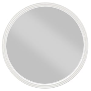 Bowery Hill Round Mirror with White Frame and Brown Walnut Veneers
