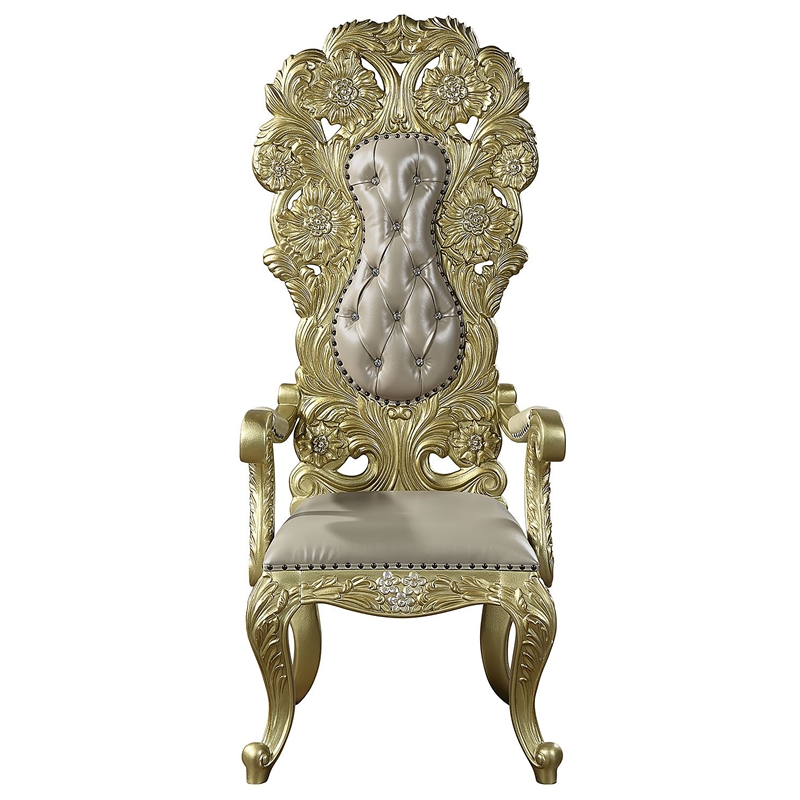 Bowery Hill Wooden Arm Chairs with Gold Synthetic Leather (Set of 2)