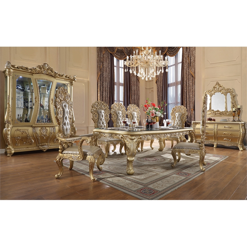 Bowery Hill Wooden Arm Chairs with Gold Synthetic Leather (Set of 2)