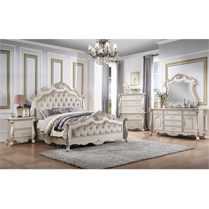 Bowery Hill Wooden Chest with 5 Drawers and Scroll Details in Gold
