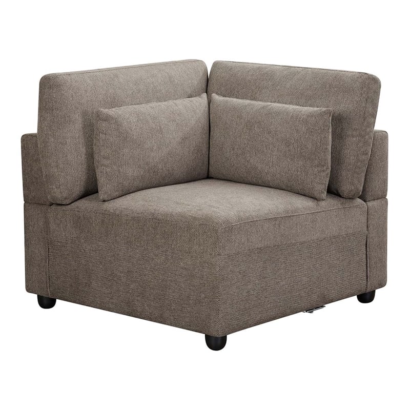 Bowery Hill Gray Linen Modular Wedge with Wooden Frame and Loose Cushions