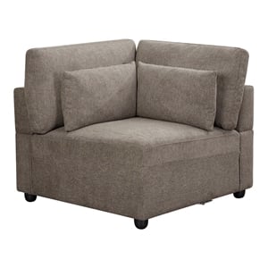Bowery Hill Gray Linen Modular Wedge with Wooden Frame and Loose Cushions