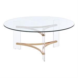 Bowery Hill Round Glass Coffee Table with Acrylic Legs in Gold and Clear