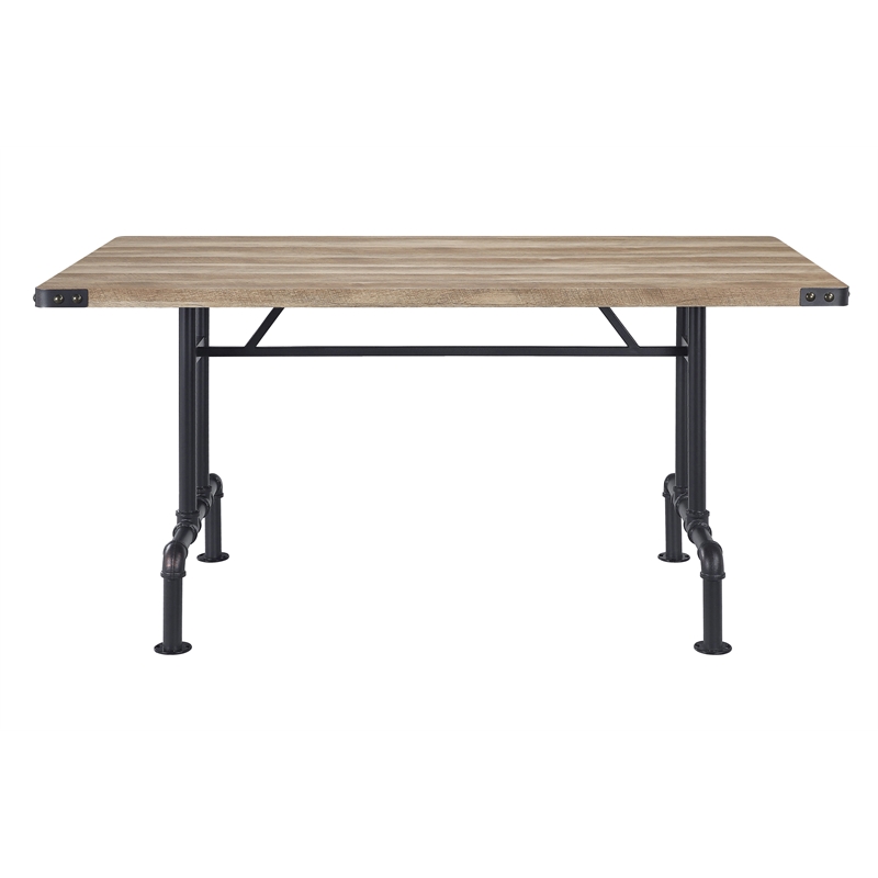 Bowery Hill Rectangular Wood Top Dining Table in Oak and Sandy Black