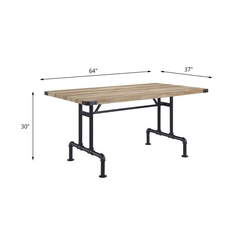 Bowery Hill Rectangular Wood Top Dining Table in Oak and Sandy Black