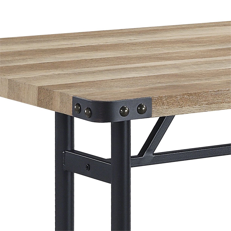 Bowery Hill Rectangular Wood Top Dining Table in Oak and Sandy Black