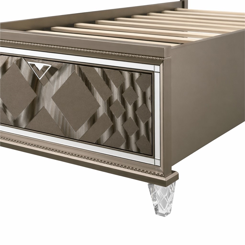 Bowery Hill Full Faux Leather Storage Bed with LED in Dark Champagne