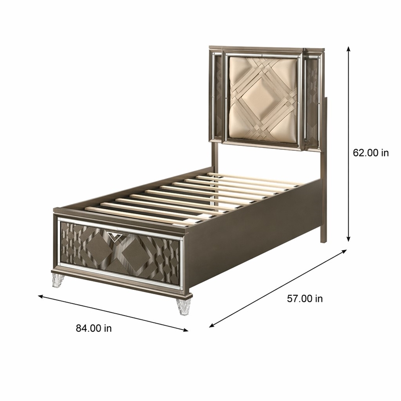 Bowery Hill Full Faux Leather Storage Bed with LED in Dark Champagne