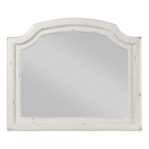 Bowery Hill Beveled Arched Wooden Mirror in Antique White