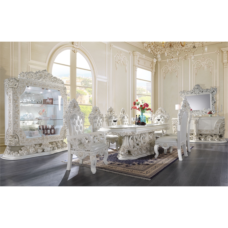 Bowery Hill Antique White Carved 2-Door Wooden Storage Server