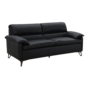 Bowery Hill Black Top Grain Leather Contemporary Loveseat with Aluminum Legs