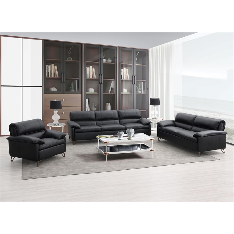 Bowery Hill Black Top Grain Leather Contemporary Chair with Aluminum Legs