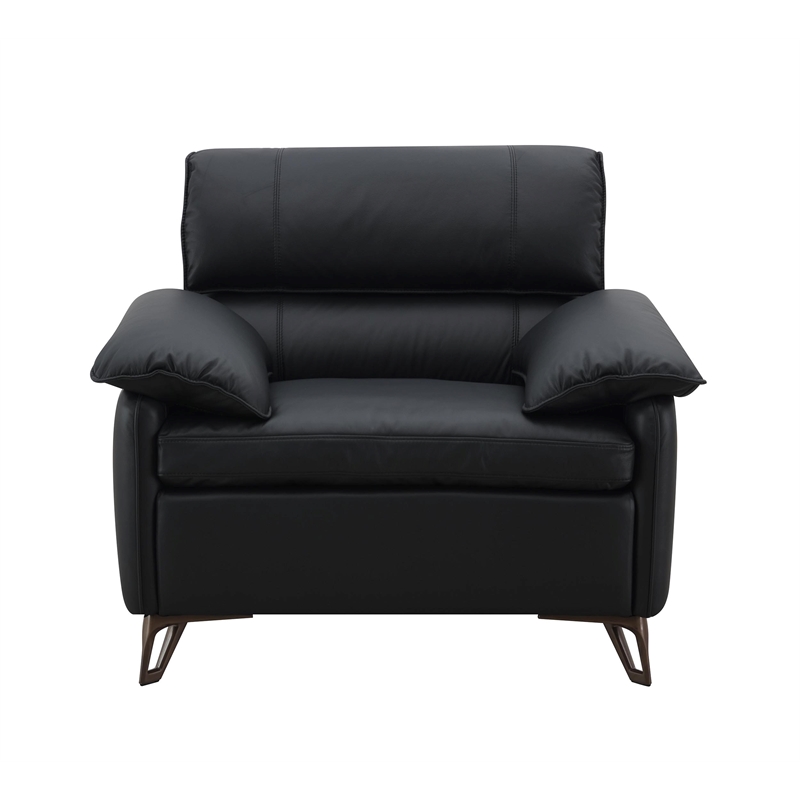 Bowery Hill Black Top Grain Leather Contemporary Chair with Aluminum Legs