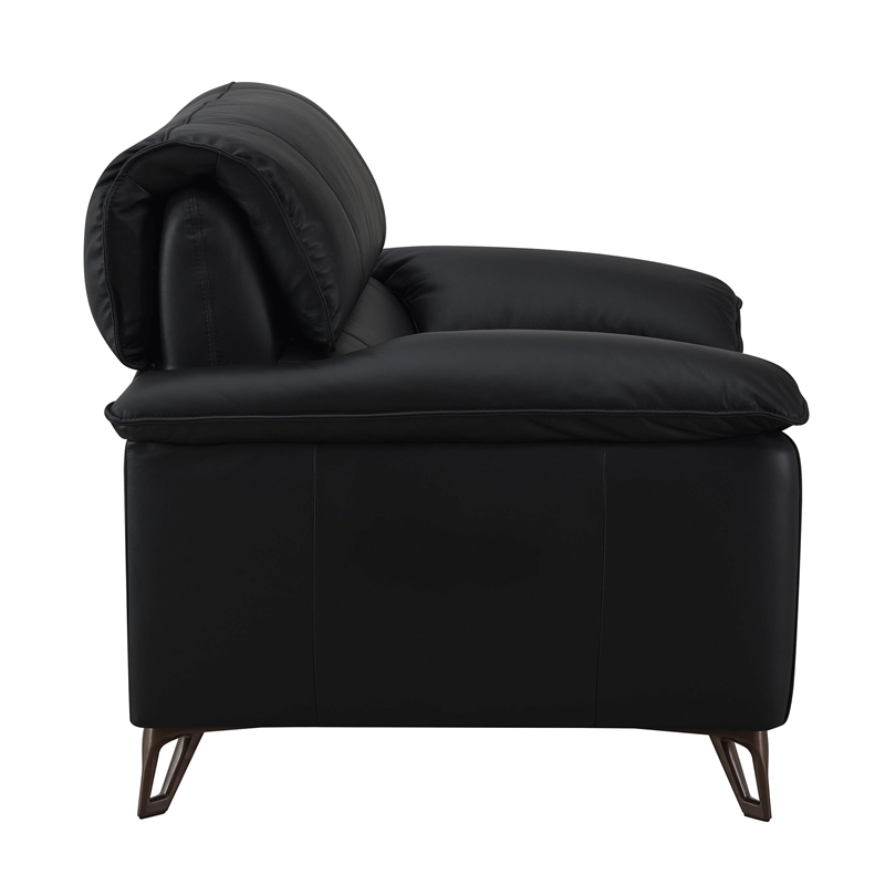 Bowery Hill Black Top Grain Leather Contemporary Chair with Aluminum Legs