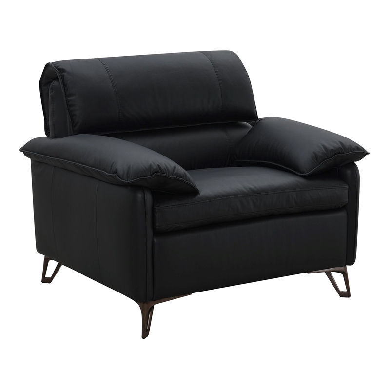 Bowery Hill Black Top Grain Leather Contemporary Chair with Aluminum Legs