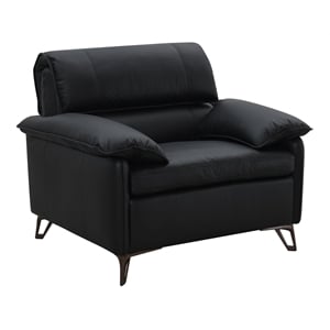 Bowery Hill Black Top Grain Leather Contemporary Chair with Aluminum Legs