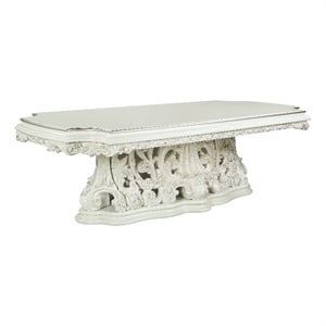 Bowery Hill Single Pedestal Dining Table in Antique White Wood