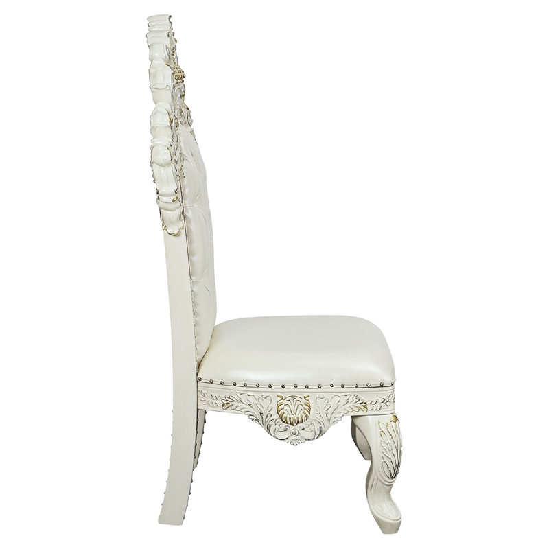 Bowery Hill Faux Leather Side Chair in White and Antique White (Set of 2)