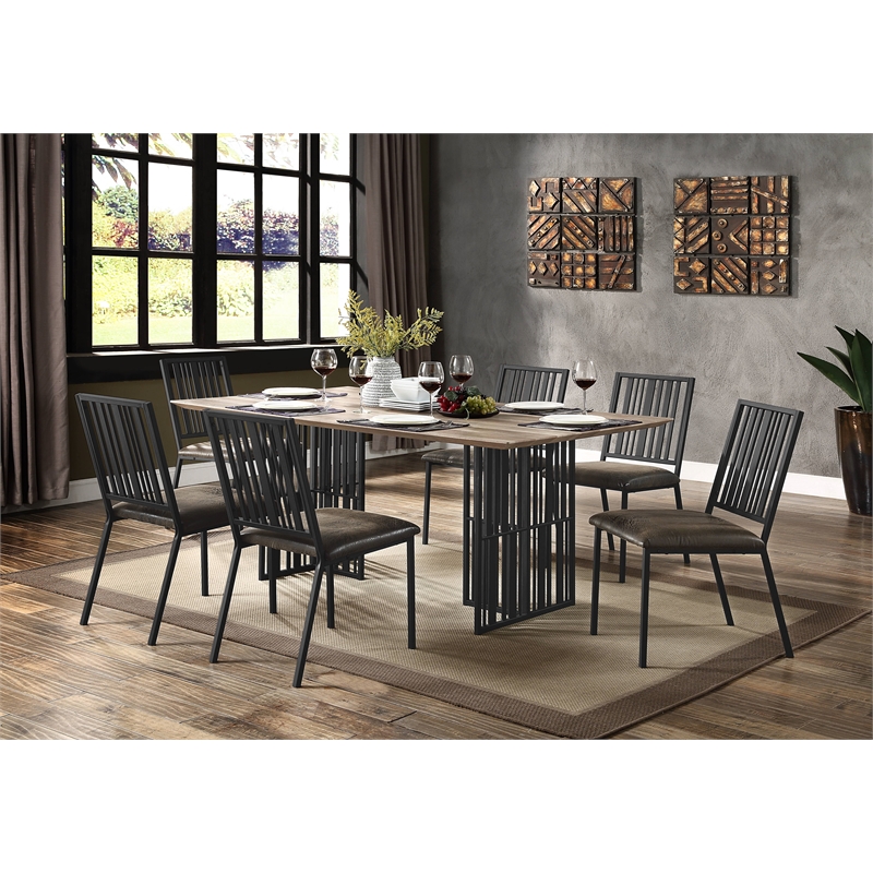 Bowery Hill Rectangular Wood & Metal Dining Table in Antique Oak & Black