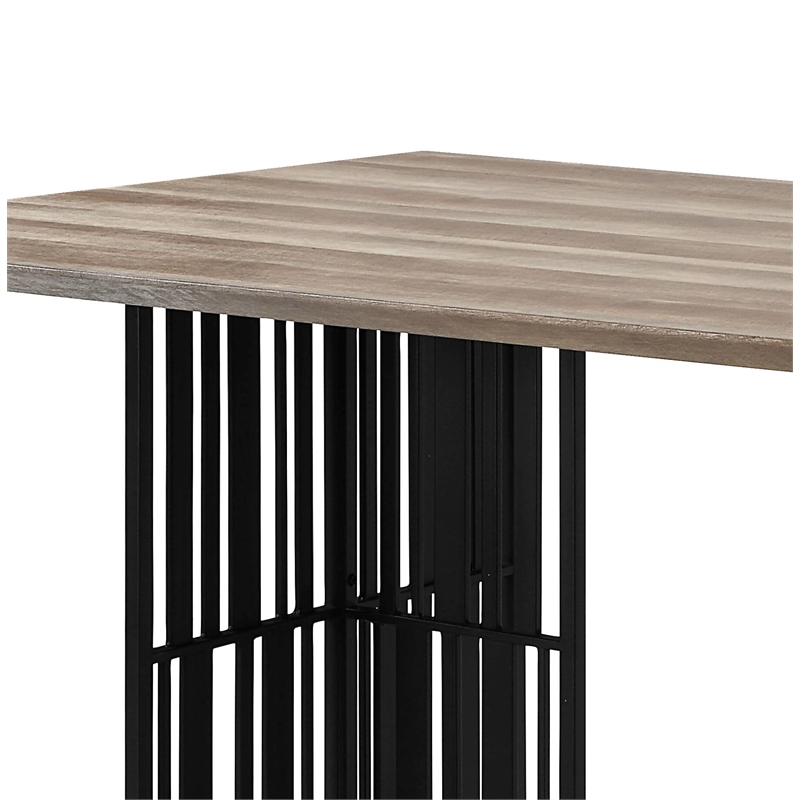 Bowery Hill Rectangular Wood & Metal Dining Table in Antique Oak & Black